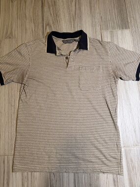 Vintage David Taylor Beige Check Polo with Navy Trim